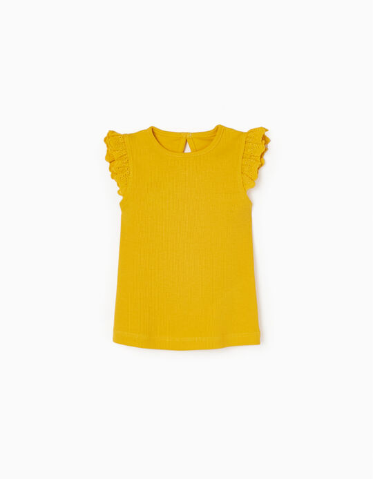 Sleeveless Cotton T-shirt for Baby Girls, Yellow