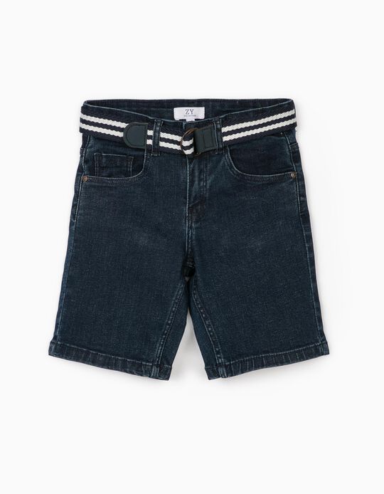 Denim Shorts for Boys, with Belt, Dark Blue