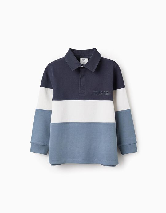 Comprar Online Polo de Algodão em Colorblock para Menino, Azul/Branco