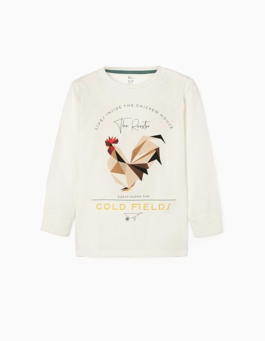 Long Sleeve T-Shirt for Boys 'The Rooster', White