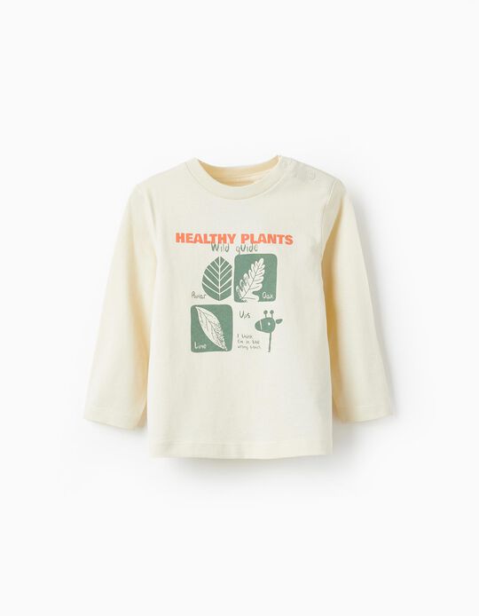 T-Shirt de Manga Comprida para Bebé Menino 'Healthy Plants', Bege
