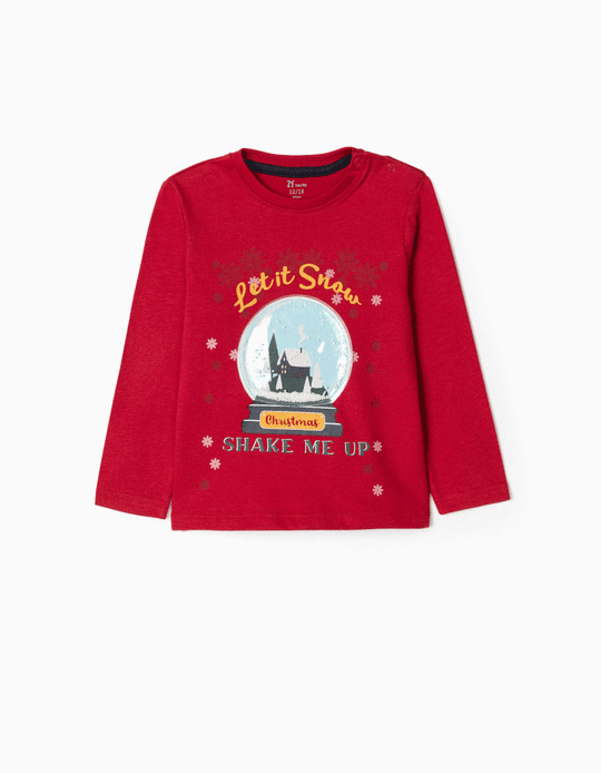 Camiseta de Manga Larga para Bebé Niño 'Let It Snow', Roja