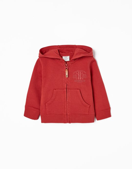Cotton Hooded Jacket for Baby Boys, Red