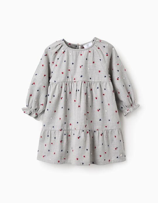 Buy Online Dress with Heart Embroidery for Baby Girls, Grey