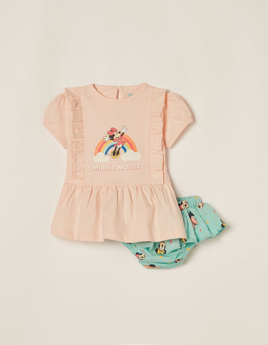Camiseta + Cubrepañal para Recién Nacida 'Minnie', Rosa/Azul