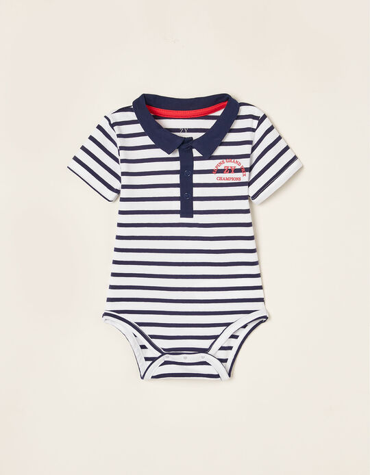 Striped Cotton Polo-Bodysuit for Newborn Baby Boys, Blue/White