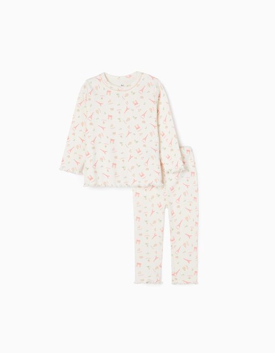 Ribbed Pyjamas for Baby Girls 'Paris', White