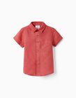 Linen and Cotton Shirt for Baby Boys, Dark Pink