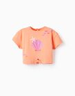 T-shirt Court en Coton pour Bébé Fille 'Coquillage', Corail
