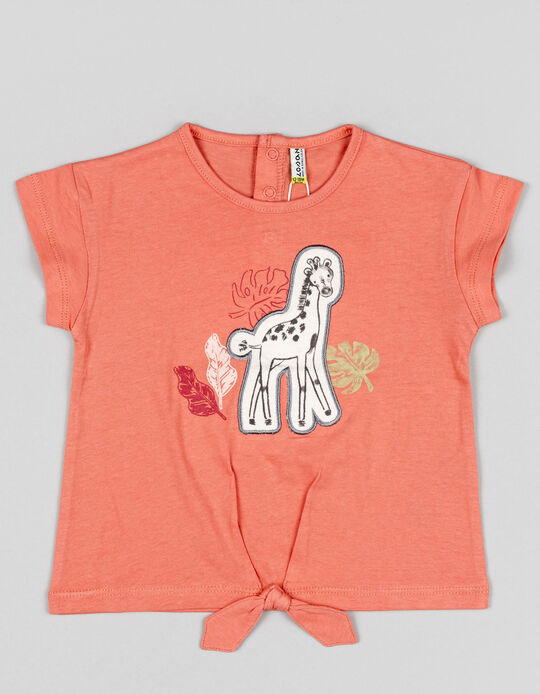 Comprar Online T-shirt de algodão com Nó para Bebé Menina 'Girafa', Coral