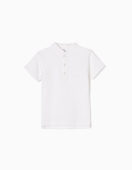 Cotton Polo Shirt with Mao Collar for Baby Boys, White
