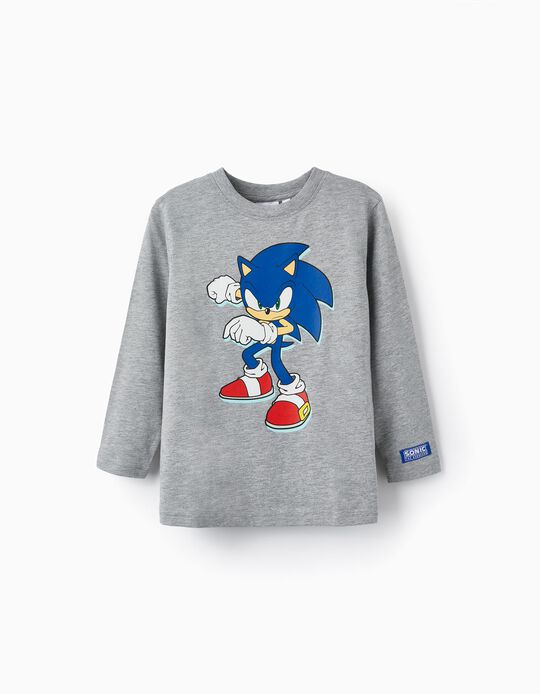 T-Shirt Manga Comprida para Menino 'Sonic', Cinza