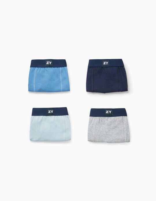 Pack 5 Plain Cotton Boxer Shorts for Boys, Multicoloured