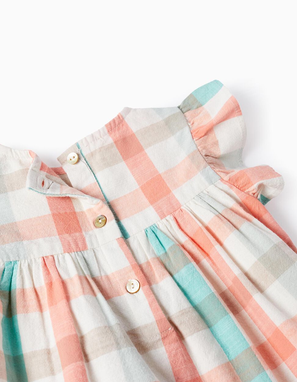 Buy Online Checked Cotton Blouse for Baby Girls 'B&S', Coral/Green Water