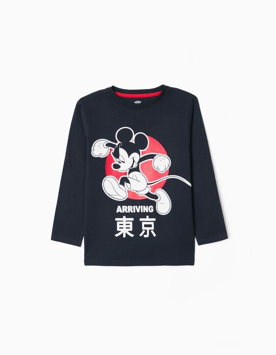T-Shirt Manches Longues Garçon 'Mickey', Bleu Foncé