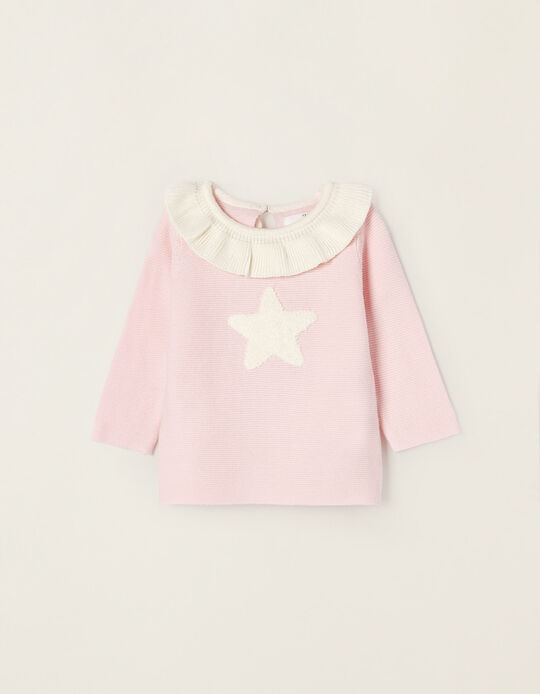 Cotton Jumper for Newborn Baby Girls 'Star', Pink/White