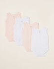 4 Sleeveless Bodysuits for Baby Girls 'Clouds', White/Pink
