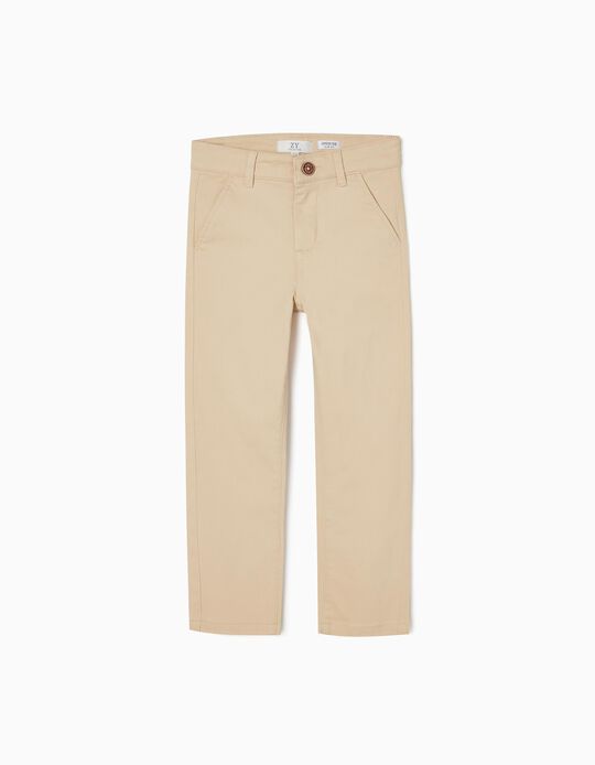 Pantalon Chino en Sergé de Coton Garçon 'Slim Fit', Beige