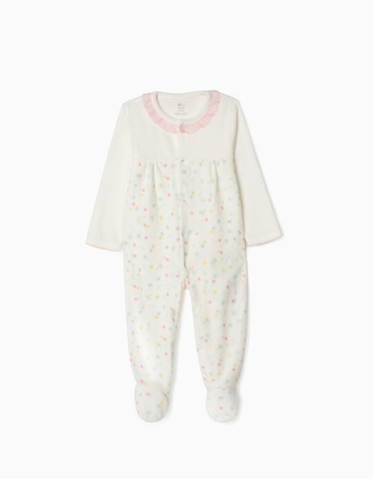 Velour Sleepsuit for Baby Girls 'Flowers', White