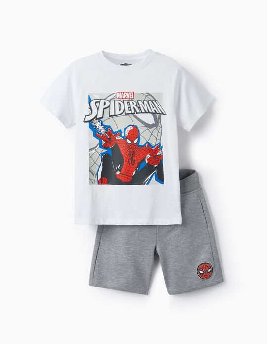 T-Shirt + Calções Desportivos para Menino 'Homem-Aranha', Branco/Cinza