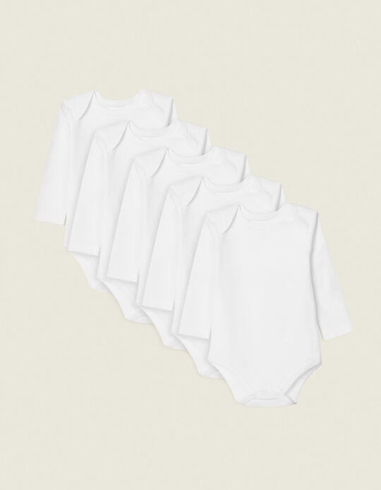 5 Plain Bodysuits for Babies, White