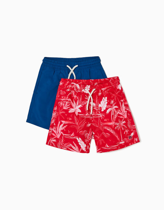 2 Shorts de Bain Bébé Garçon 'Tropical', Rouge/Bleu