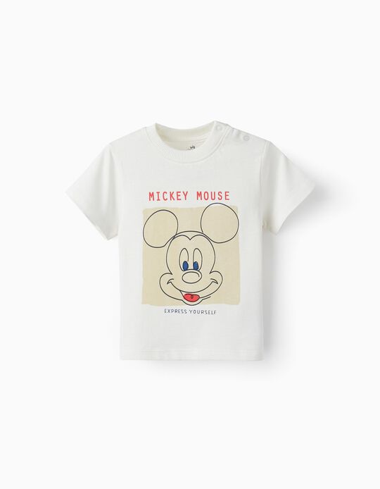 Camiseta de Algodón para Bebé Niño 'Mickey Mouse', Blanco