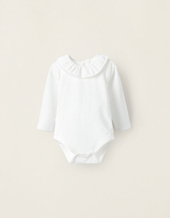 Polka Dot Cotton Bodysuits for Newborn Girls, White