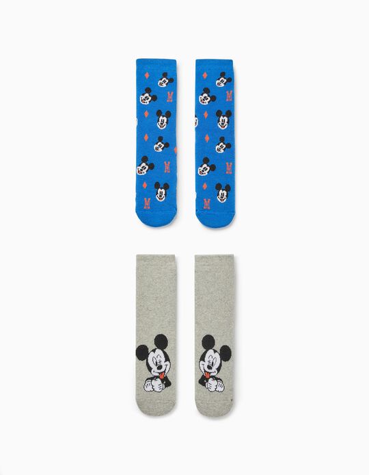 2 Chaussettes Antidérapantes Garçon 'Mickey', Bleu/Gris