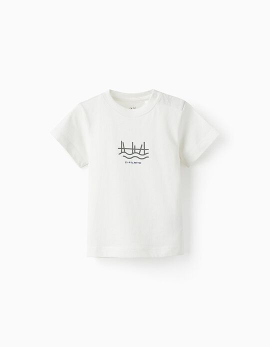 T-Shirt de Algodão para Bebé Menino 'ZY Atlantic', Branco