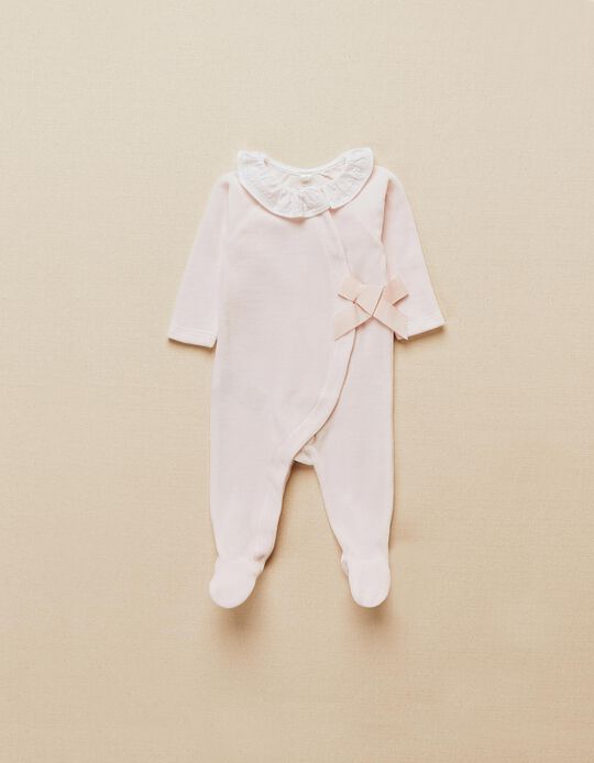 Velvet Sleepsuit with Bow for Newborn, Pink