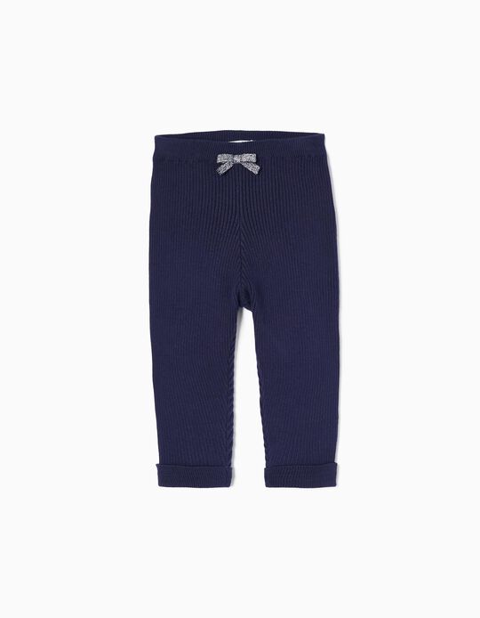 Cotton Ribbed Trousers for Baby Girls, Dark Blue