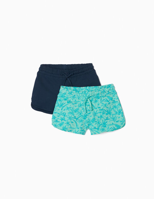 2 Shorts for Girls 'Palm Tree', Dark Blue/Aqua Green