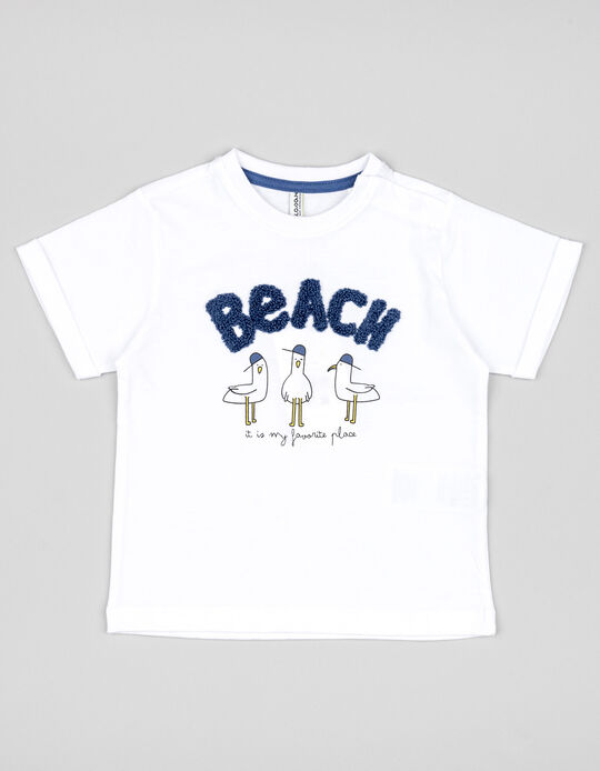 Comprar Online T-shirt de Algodão para Bebé Menino 'Beach', Branco