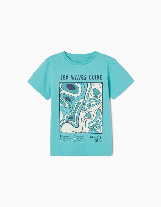 T-shirt de Algodão para Menino 'Ondas', Azul
