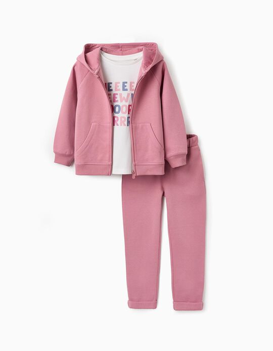 Buy Online Jacket + T-shirt + Joggers for Girls 'New York', Pink/White