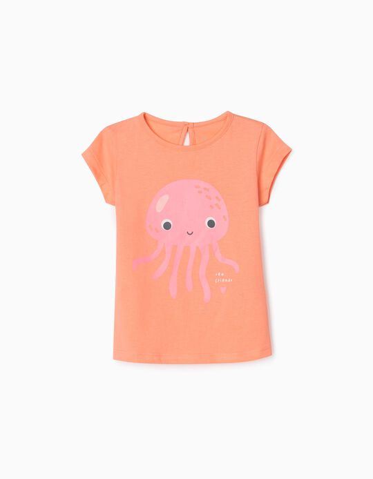 T-Shirt para Bebé Menina 'Sea Friends', Coral