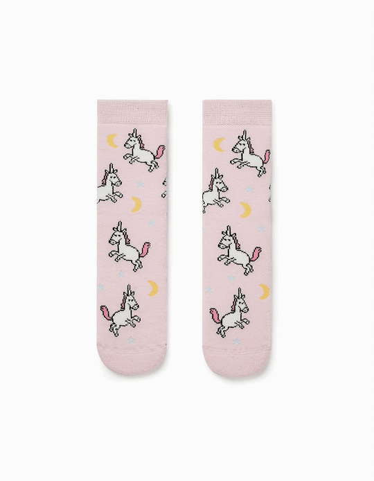 Non-Slip Glow in the Dark Socks for Girls 'Unicorns', White