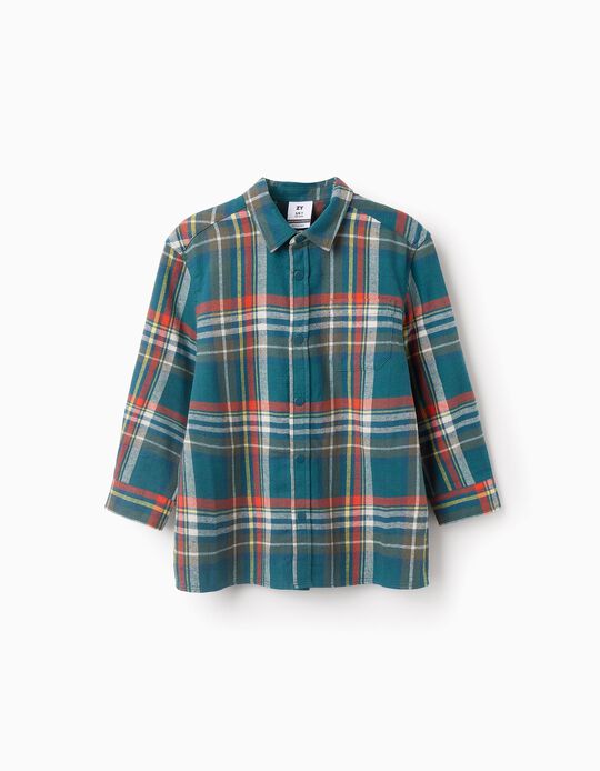 Comprar Online Camisa de Flanela com Xadrez para Menino, Turquesa