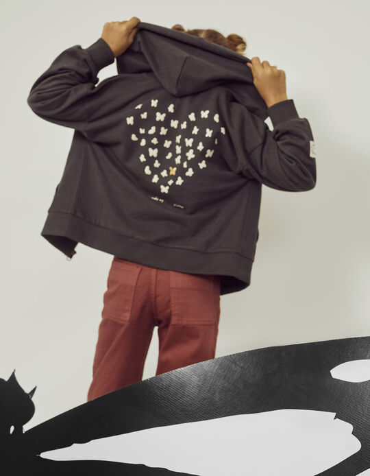 Hooded Jacket for Girls 'Butterflies', Dark Grey