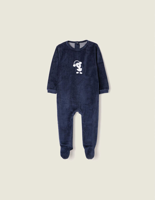 Velvet Sleepsuit for Babies 'Cute Penguin', Dark Blue