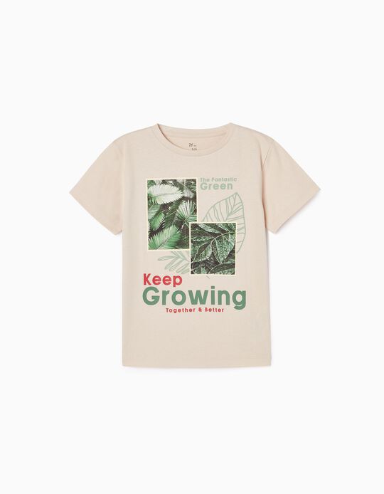 T-shirt de Algodão para Menino 'Keep Growing', Bege
