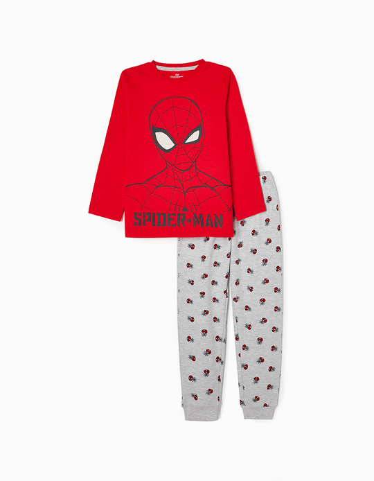 Pijama de Algodón Brilla en la Oscuridad para Niño 'Spider-Man', Rojo/Gris Claro