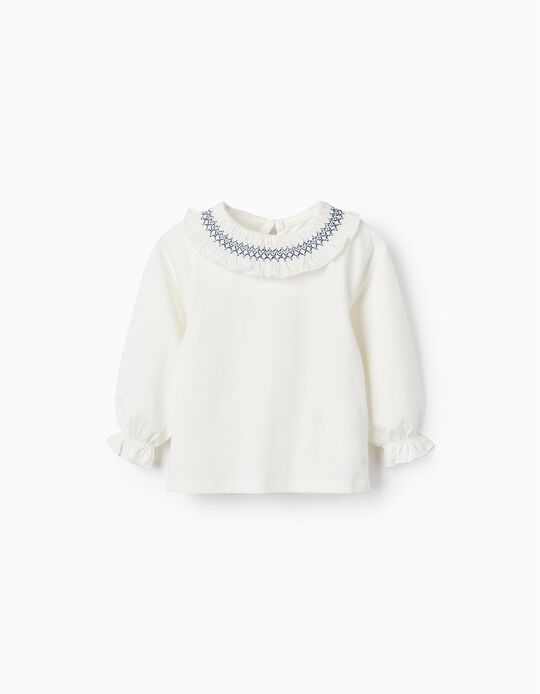Long Sleeve T-Shirt with Ruffles for Baby Girls, White