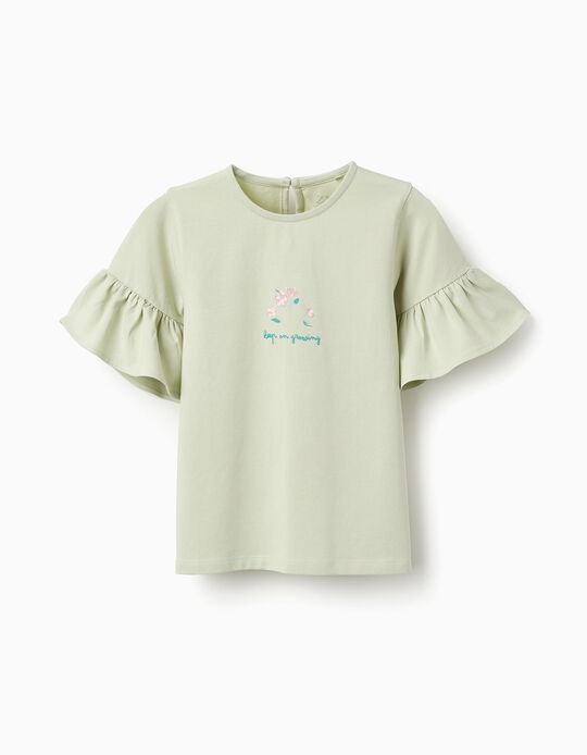 Buy Online T-shirt with Ruffle Sleeves for Girls, Green