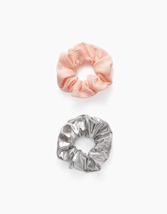 2 Scrunchies for Girls, Pink/Silver
