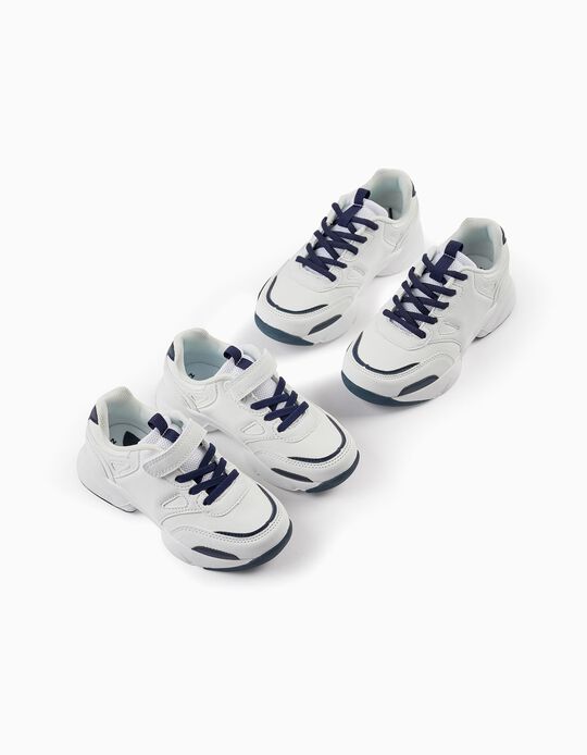 Trainers for Boys, White/Dark Blue