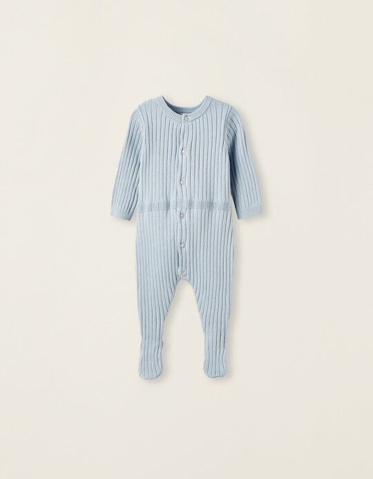 Knitted Cotton Romper for Newborn Boys, Blue