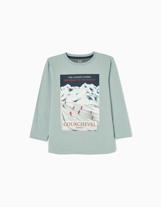 T-shirt à Manches Longues en Coton Garçon 'Ski', Bleu