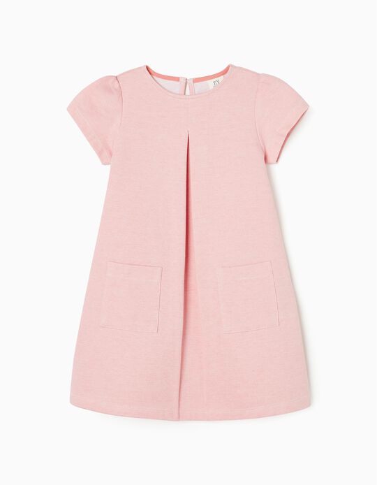 Short-Sleeve Cotton Dress for Girls, Pink